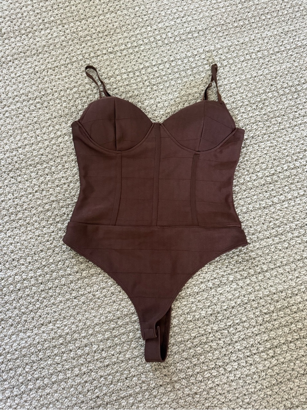 Haute Monde Brown Structured One-Piece Bodysuit